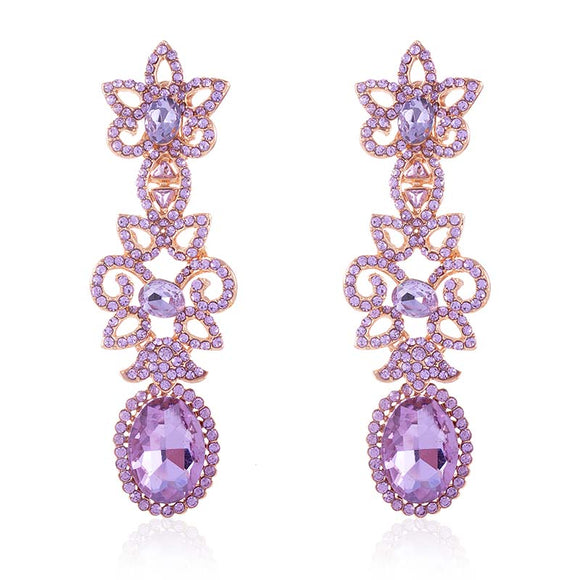 GOLD DANGLING EARRINGS LAVENDER STONES ( 2568 LV )