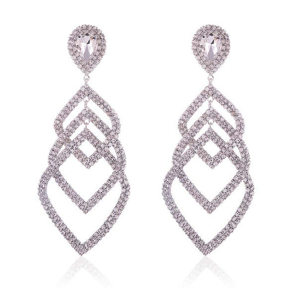 SILVER DANGLING EARRINGS CLEAR STONES ( 2570 SCL )