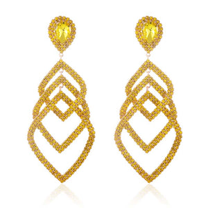 GOLD DANGLING EARRINGS YELLOW STONES ( 2570 YLW )