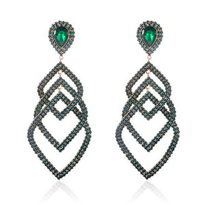 GOLD DANGLING EARRINGS GREEN STONES ( 2570 EM )