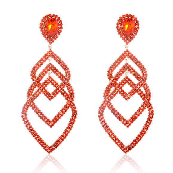 GOLD DANGLING EARRINGS ORANGE STONES ( 2570 ORG )