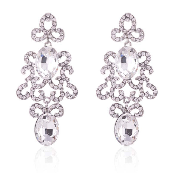 SILVER CLEAR CRYSTAL EARRINGS ( 2584 SCL )