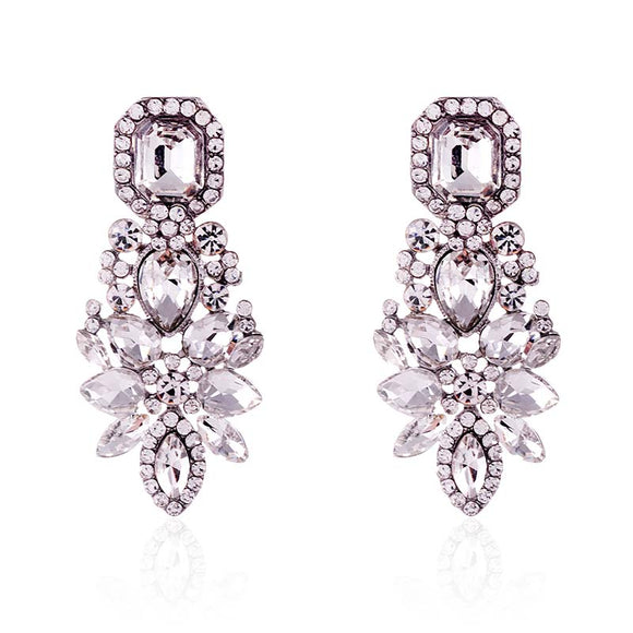 SILVER CLEAR CRYSTAL CLIP ON EARRINGS ( 2585 SCL )