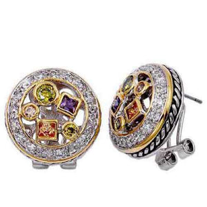 SILVER GOLD EARRINGS MULTI COLOR CZ CUBIC ZIRCONIA STONES ( 3008 MT )