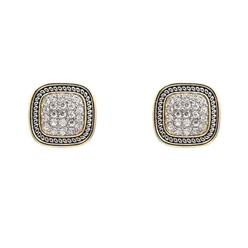 SILVER GOLD EARRINGS CZ STONES ( 4067 2T )