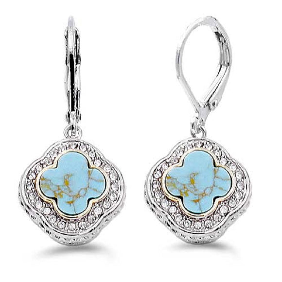 SILVER DANGLING EARRINGS Turquoise CLEAR CZ CUBIC ZIRCONIA STONES ( 4804 TQ )