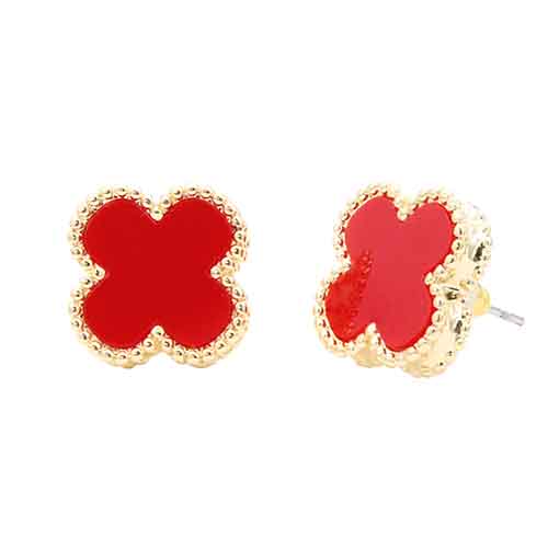 GOLD RED QUATREFOIL EARRINGS (VE 010- 6 )