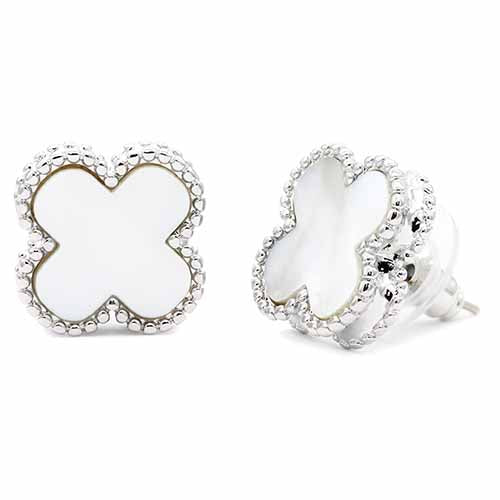 SILVER WHITE QUATREFOIL EARRINGS ( 010 SWT )