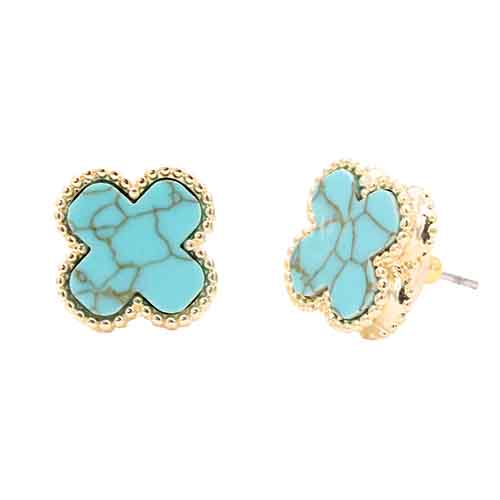 GOLD TURQUOISE QUATREFOIL EARRINGS ( 4814 TQ )