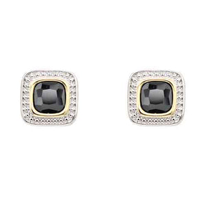 SILVER GOLD SQUARE EARRINGS CZ STONES ( 4820 BK )