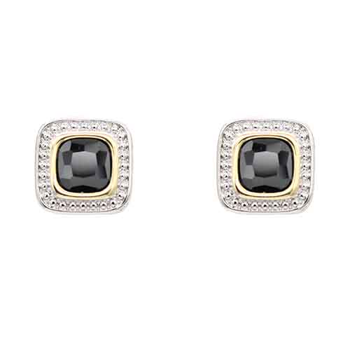 SILVER GOLD SQUARE EARRINGS CZ STONES ( 4820 BK )