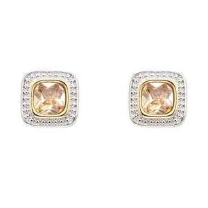 SILVER GOLD SQUARE EARRINGS CZ STONES ( 4820 TP )