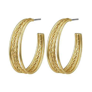 1" GOLD TEXTURE HOOP EARRINGS ( 9235 MG )