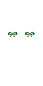 Gold BOW EARRINGS Green CZ CUBIC ZIRONIA ( 10871 EMGD )