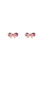 Gold BOW EARRINGS Pink CZ CUBIC ZIRONIA ( 10871 PKGD )