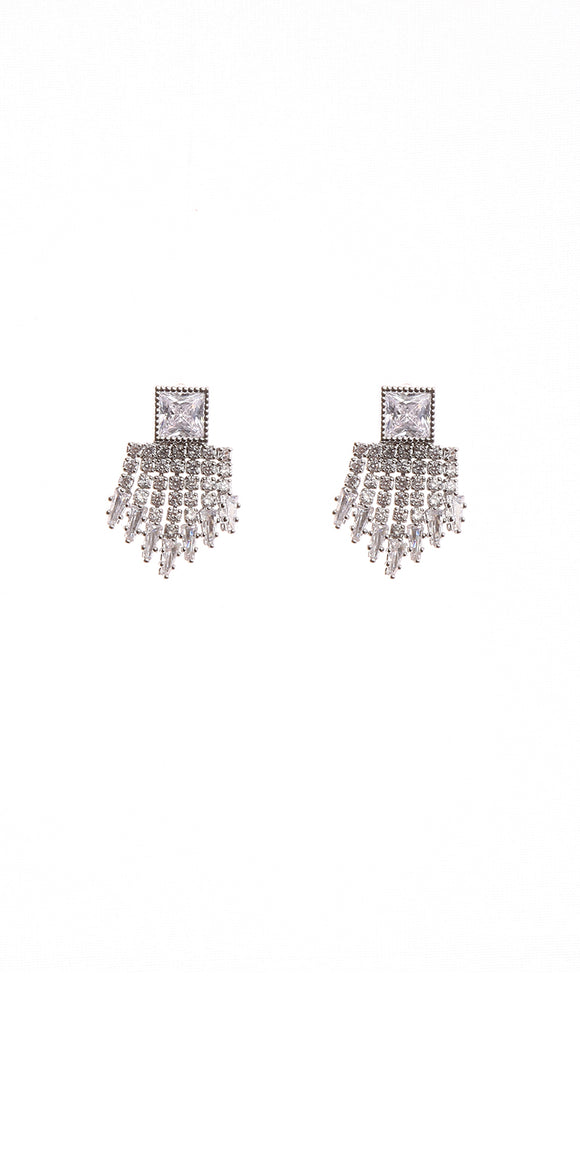 Silver Earrings Clear CZ Cubic Zirconia Stones ( 10897 CLRD )