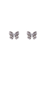 Silver Bow Earrings Clear CZ Cubic Zirconia Stones ( 11082 CLRD )