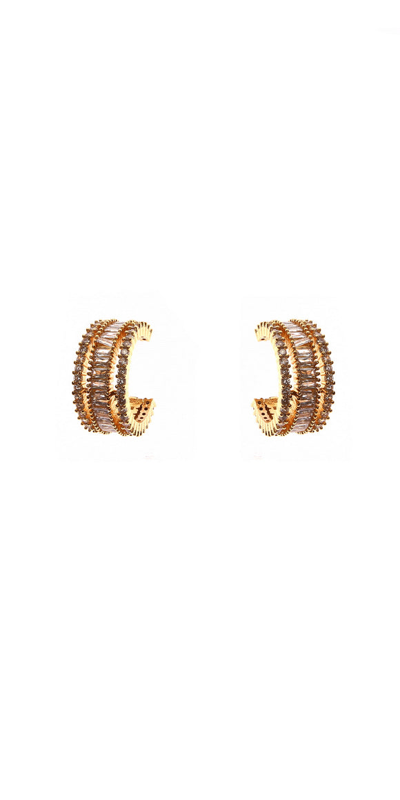 GOLD HOOP EARRINGS CLEAR CZ STONES ( 11194 CLGD )