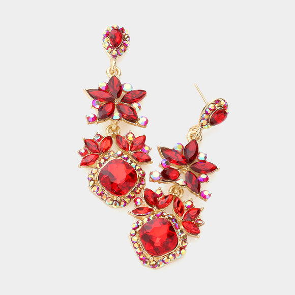 GOLD RED AB CRYSTAL DANGLING EARRINGS ( 6013 GRD )