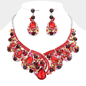 GOLD NECKLACE SET RED AB STONES ( 014143 RAB )