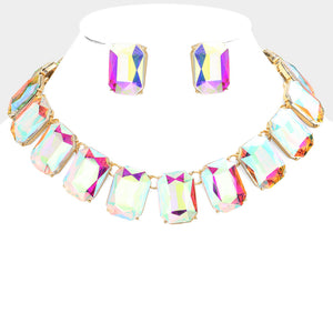 GOLD AB STONE CUT NECKLACE SET ( 1035 GAB )