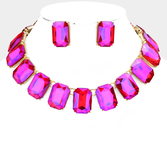 GOLD PURPLE AB STONE CUT NECKLACE SET ( 1035 GPUPAB )