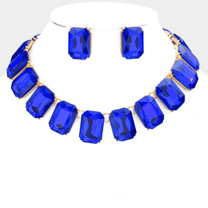 GOLD SAPPHIRE STONE CUT NECKLACE SET ( 1035 GSA )