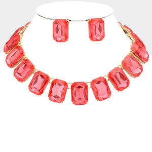 GOLD CORAL STONE CUT NECKLACE SET ( 1035 GSUN )