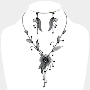 Black Metal Mesh Necklace Set ( 11358 BK )