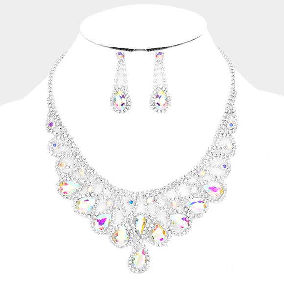 SILVER NECKLACE SET CLEAR AB STONES ( 15237 SAB )