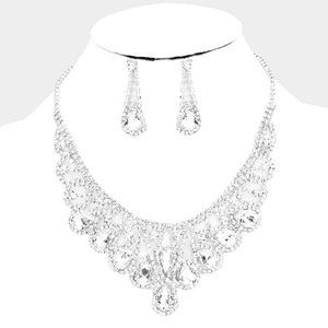 SILVER NECKLACE SET CLEAR STONES ( 15237 SCL )