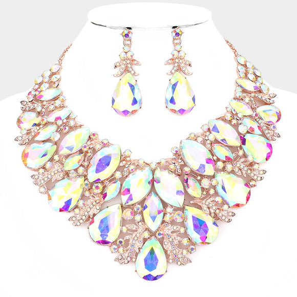 MARQUISE TEARDROP STONE NECKLACE SET ( 19432 RGAB )