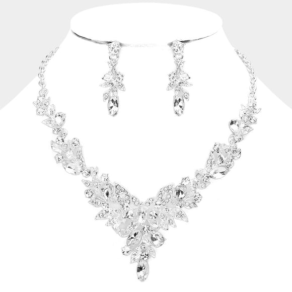 SILVER NECKLACE SET CLEAR STONES ( 19951 SCRY )