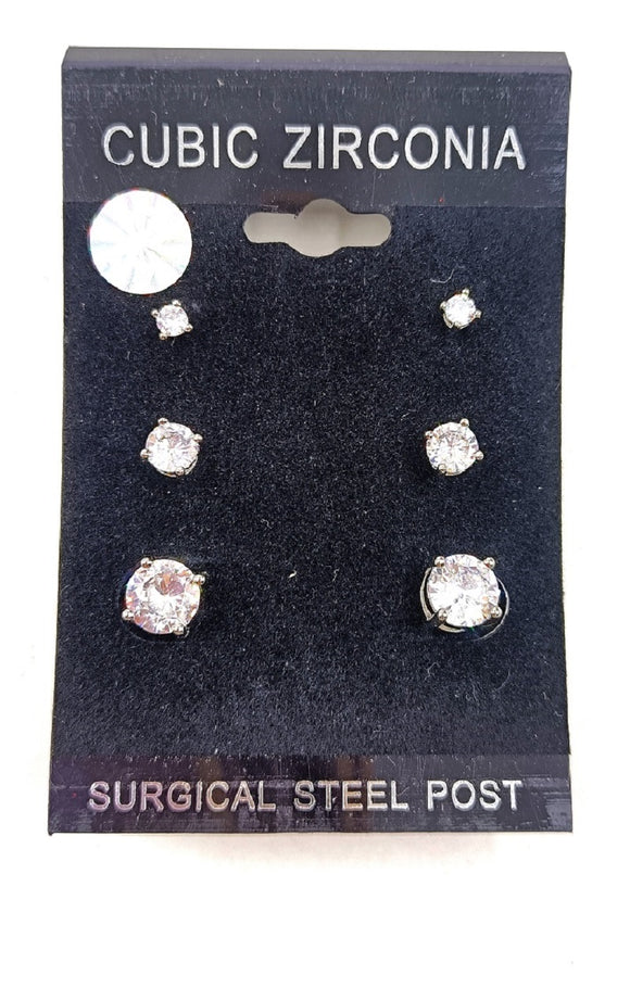 Silver Clear Cubic Zirconia Earring Set ( 0108 3C )