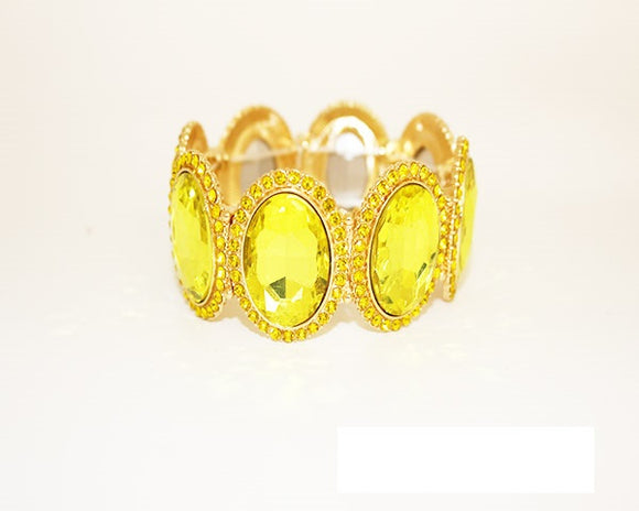 GOLD YELLOW Oval Formal Stretch Bracelet Silver Accents ( 1084 GCIT )