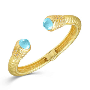 GOLD CUFF BANGLE AQUA STONES ( 1354 AQ )