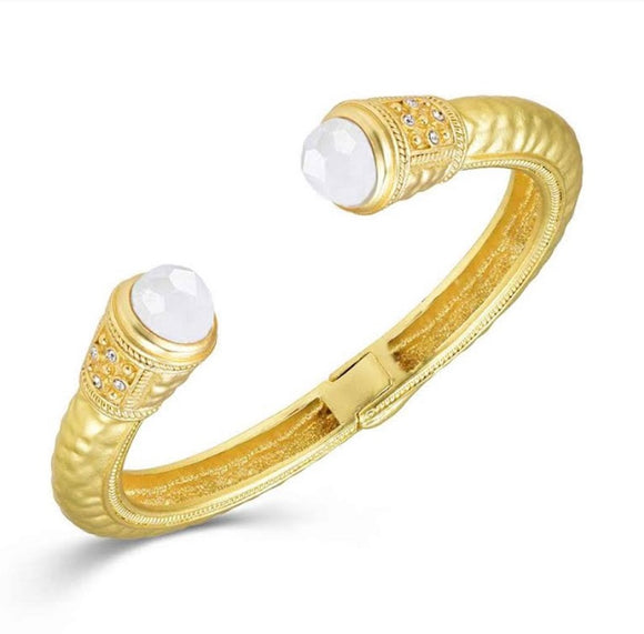 GOLD CUFF BANGLE CLEAR WHITE STONES ( 1354 WOP )