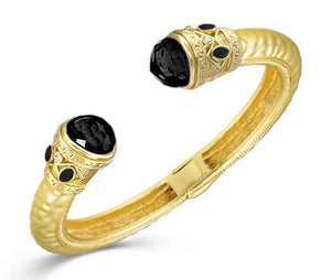 GOLD CUFF BANGLE WITH BLACK STONES ( 1430 BK )