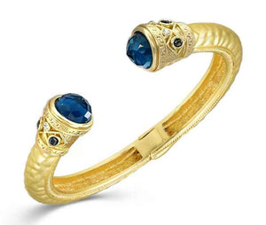 GOLD CUFF BANGLE WITH MONTANA BLUE STONES ( 1430 MON )