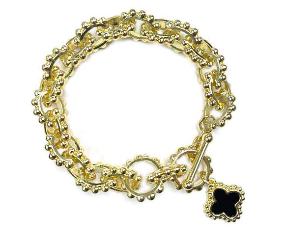 GOLD BRACELET BLACK QUATREFOIL CHARM ( 1432 BK )