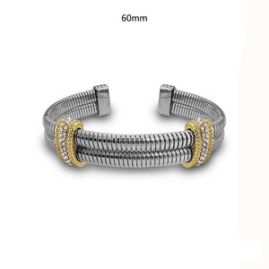 SILVER GOLD CUFF BANGLE CLEAR STONES ( 1436 TT )