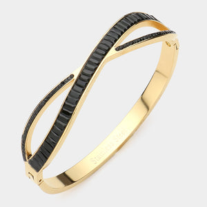 STAINLESS STEEL GOLD BANGLE BLACK STONES ( 4335 GD )