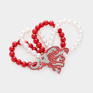 RED WHITE PEARL BRACELET ELEPHANT ( 6047 MIX )