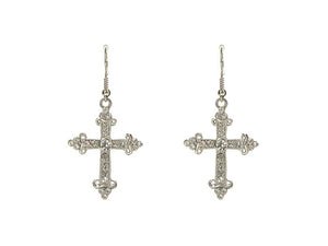 SILVER CROSS EARRINGS CLEAR STONES ( 18599 3CL )