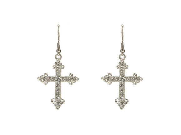 SILVER CROSS EARRINGS CLEAR STONES ( 18599 3CL )