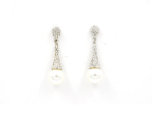 SILVER EARRINGS CLEAR STONES WHITE PEARLS ( 23013 3CL )