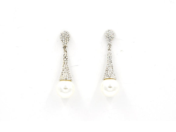 SILVER EARRINGS CLEAR STONES WHITE PEARLS ( 23013 3CL )