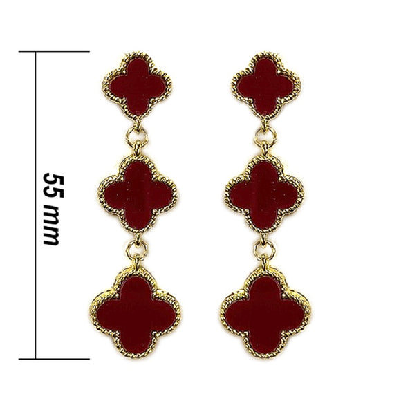 GOLD RED QUATREFOIL EARRINGS ( 1036 RD )