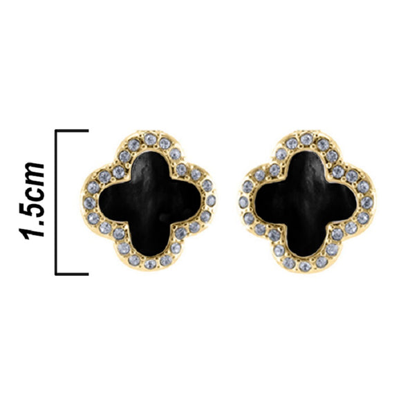 Gold Quatrefoil Earrings Black ( 1045 BK )