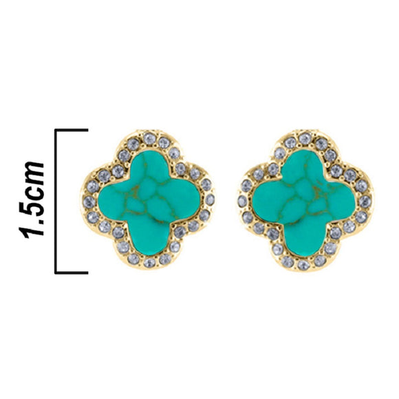 Gold Quatrefoil Earrings Turquoise ( 1045 TQ )